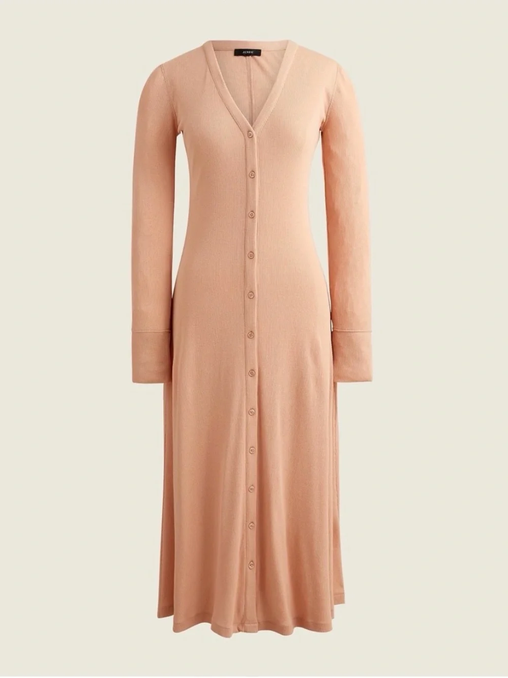 J crew Neutral Peach Ribbed button-front knit dress Long sleeves #423